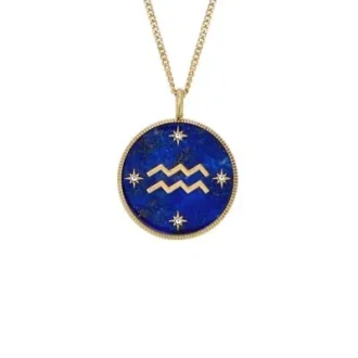 Aquarius Sutton Zodiac guldfärgat rostfritt stål halsband med blå lapis-hänge Aquarius Sutton Zodiac guldfärgat rostfritt stål halsband med blå lapis-hänge