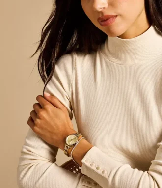 Carlie trevisare guldfärgad rostfritt stål klocka och armband set