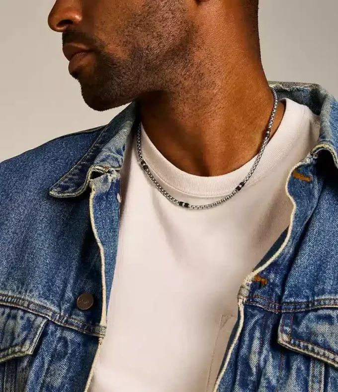 Ellis svart marmor- och rostfritt stålhalsband med pärlor Ellis svart marmor- och rostfritt stålhalsband med pärlor