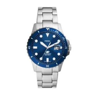 Fossil Blue Dive trevisare med datum, rostfritt stål