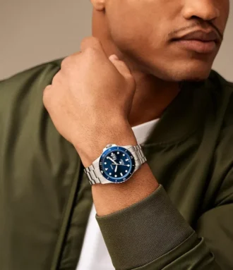 Fossil Blue Dive trevisare med datum, rostfritt stål