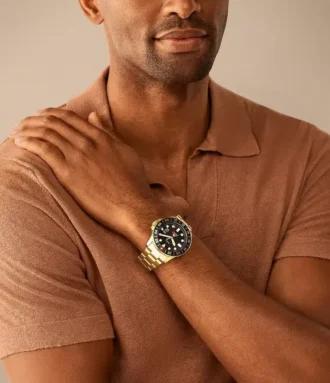 Fossil Blue GMT guldfärgad rostfri stålklocka