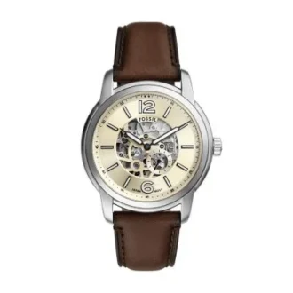 Fossil Heritage automatisk brun läderklocka