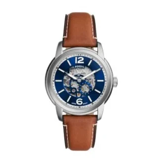 Fossil Heritage automatisk brun läderklocka