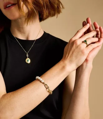 Heritage Pearl D-Link guldfärgat armband i rostfritt stål