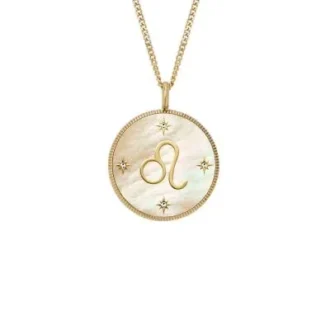 Leo Sutton Zodiac guldfärgat rostfritt stål guldfärgat pärlemorhänge halsband Leo Sutton Zodiac guldfärgat rostfritt stål guldfärgat pärlemorhänge halsband