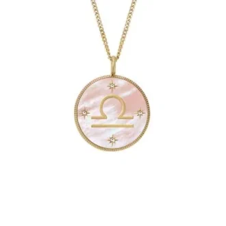 Libra Sutton Zodiac guldfärgat rostfritt stål rosa pärlemor hänge halsband Libra Sutton Zodiac guldfärgat rostfritt stål rosa pärlemor hänge halsband