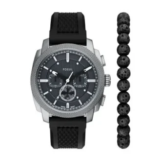 Machine Chronograph Svart silikonklocka och armbandsset Machine Chronograph Svart silikonklocka och armbandsset
