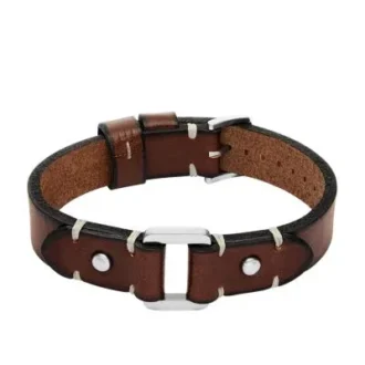 Machine Robust armband i rostfritt stål och brunt läder Machine Robust armband i rostfritt stål och brunt läder