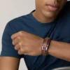 Machine Robust armband i rostfritt stål och brunt vadderat läder
