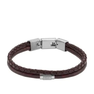 Maskinräfflat armband i brunt läder med flera strängar Maskinräfflat armband i brunt läder med flera strängar