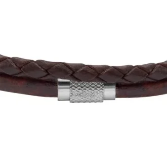 Maskinräfflat armband i brunt läder med flera strängar Maskinräfflat armband i brunt läder med flera strängar