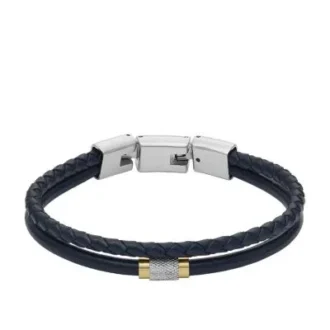Maskinräfflat armband i marinblått läder med flera trådar Maskinräfflat armband i marinblått läder med flera trådar