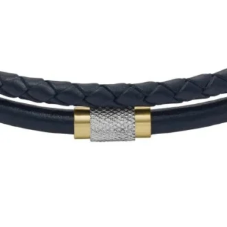 Maskinräfflat armband i marinblått läder med flera trådar Maskinräfflat armband i marinblått läder med flera trådar