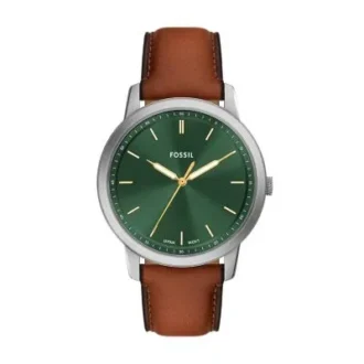 Minimalistisk brun läderklocka med tre visare
