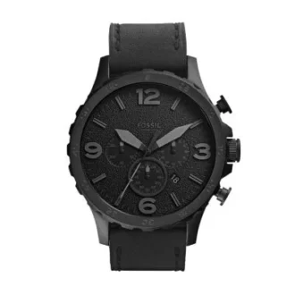 Nate Chronograph svart läderklocka