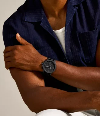 Nate Chronograph svart läderklocka