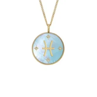 Pisces Sutton Zodiac guldfärgat rostfritt stål halsband med grönt pärlemorhänge