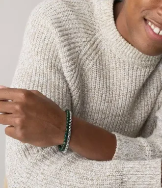 Presentuppsättning med armband i rostfritt stål och grön agat