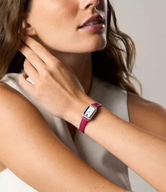 Raquel Mini tvåvisare rosa läderklocka