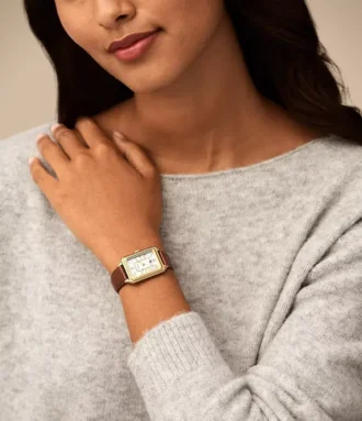 Raquel trevisare med datum, medelbrunt läderarmband