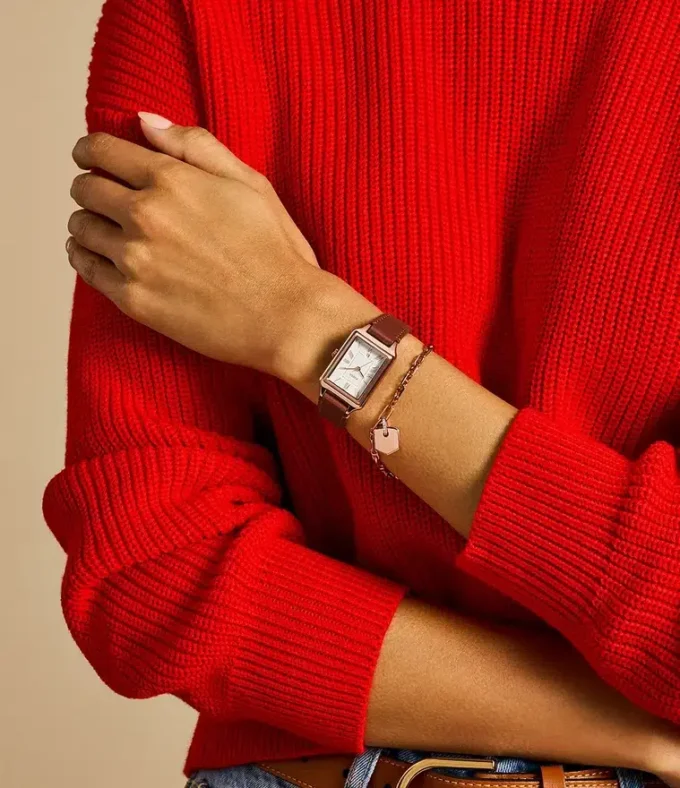 Raquel trevisare med datum, mellangebrunt läderarmband och armbandsset Raquel trevisare med datum, mellangebrunt läderarmband och armbandsset