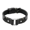 Robust armband i rostfritt stål och svart läderrem
