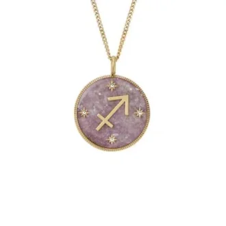 Sagittarius Sutton Zodiac guldfärgat rostfritt stål lila ametist hänge halsband