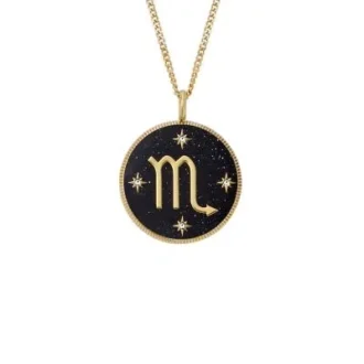 Scorpio Sutton Zodiac guldfärgat rostfritt stål svart sandsten hänge halsband