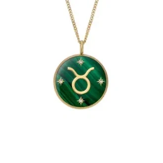 Taurus Sutton Zodiac guldfärgat rostfritt stål hänge med grön malakit Taurus Sutton Zodiac guldfärgat rostfritt stål hänge med grön malakit