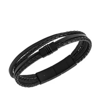 Townsman armband i svart läder med flera trådar Townsman armband i svart läder med flera trådar