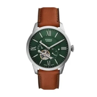 Townsman automatisk brun läderklocka