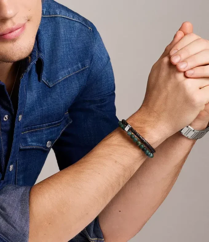 Townsman Beads Brunt läderarmband med flera strängar