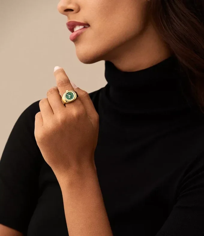Watch Ring Tvåvisare Guldfärgat rostfritt stål Watch Ring Tvåvisare Guldfärgat rostfritt stål