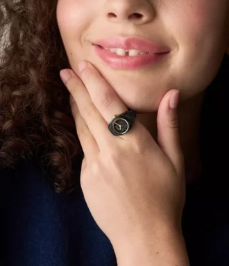 Watch Ring Tvåvisare Pavé Svart rostfritt stålklocka